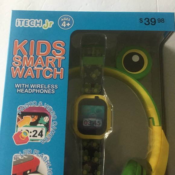 NEW iTech Jr Kids Boys Frog Smartwatch with On Ear Light up Bluetooth Headphones - Picture 13 of 15